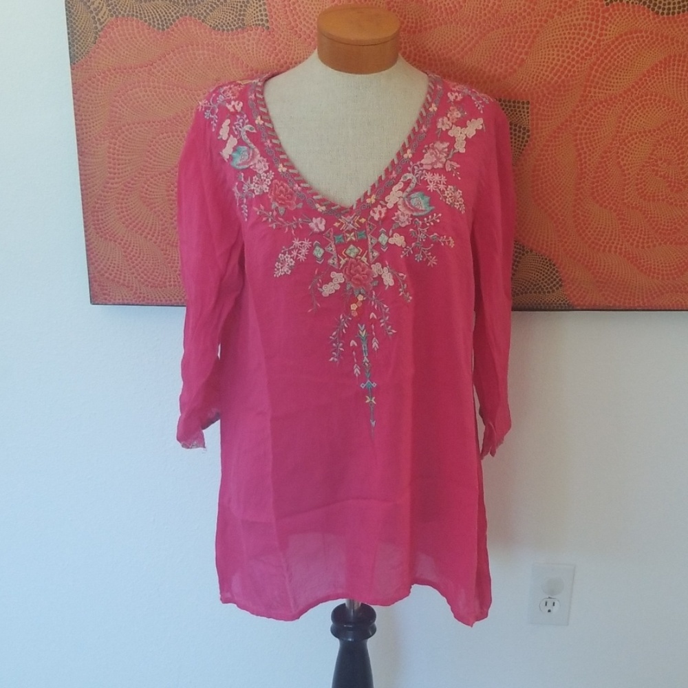 Johnny Was Pink Embroidered Tunic